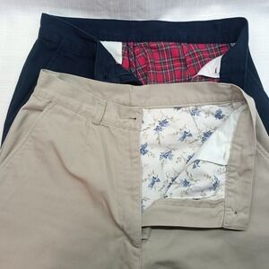 Lot of 2 LL Bean Women's 6 Flannel Lined Pants Blue Khaki Gorpcore Outdoor Chore